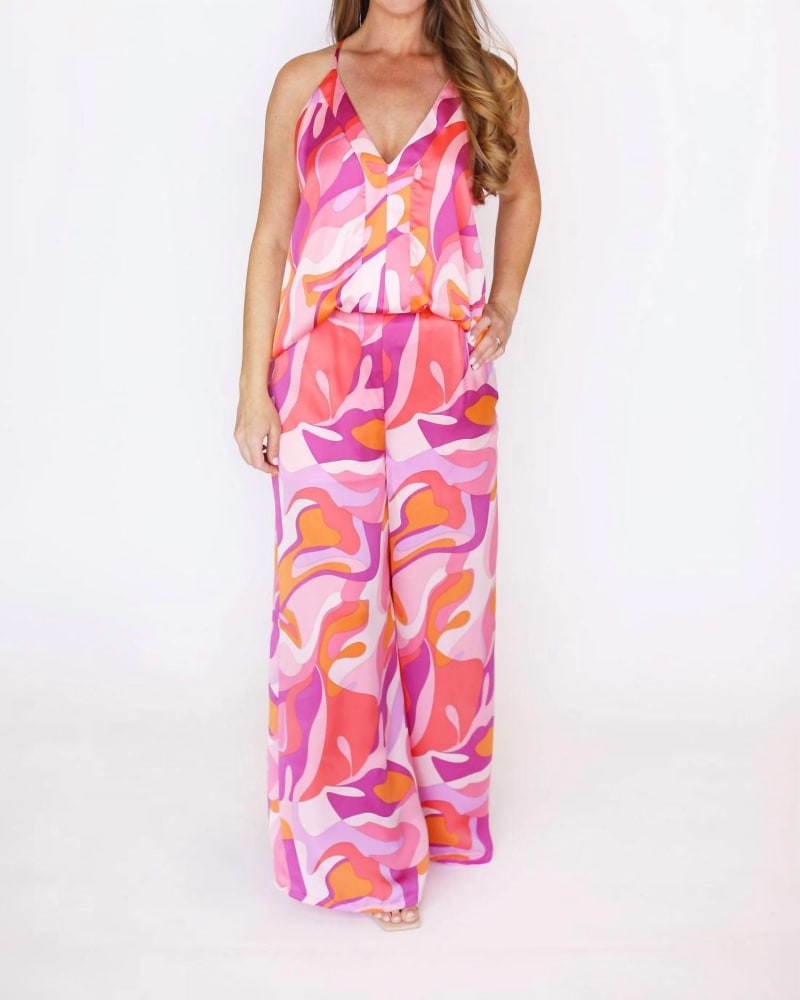 Front of a model wearing a size Large Cora Pants In Flamingo in Flamingo by ADRIENNE. | dia_product_style_image_id:347550